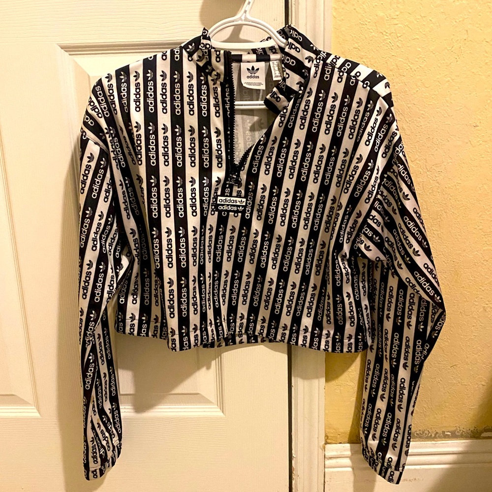 Adidas Women's Logo-print Cropped Track Jacket In Black/white